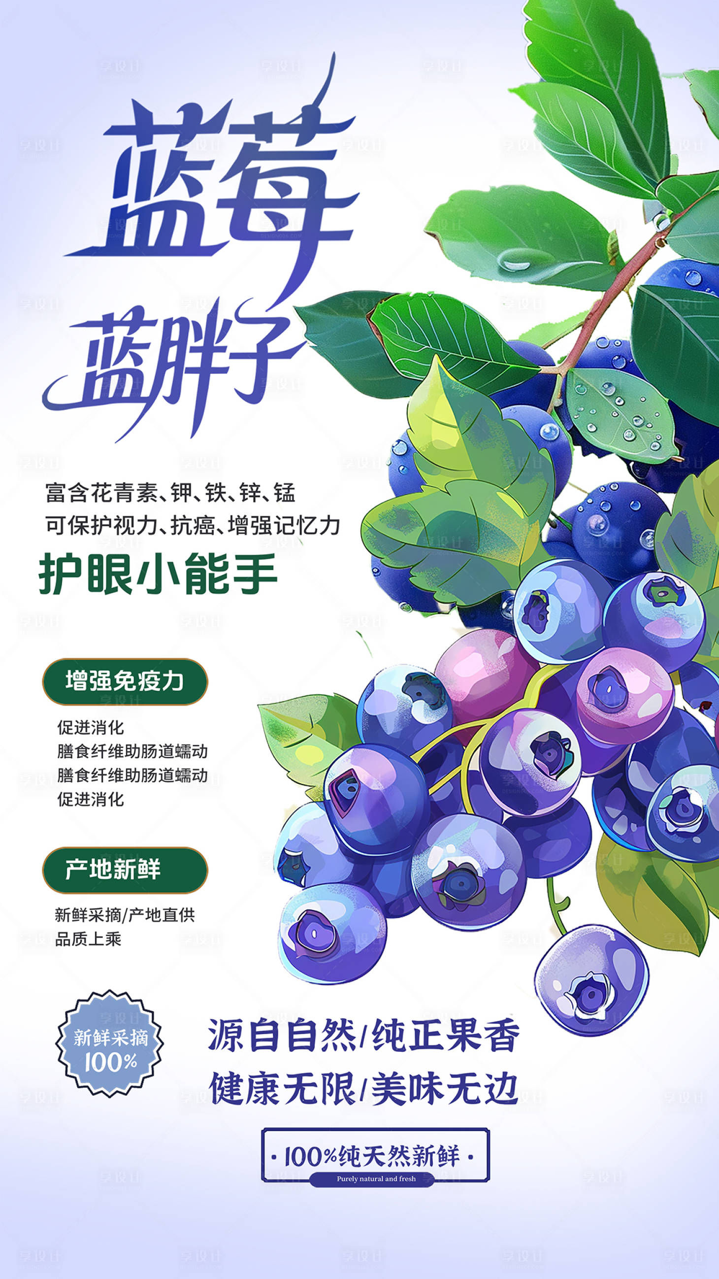 源文件下载【享设计】搜索编号：19770036070486490【蓝莓蓝胖子水果海报设计】