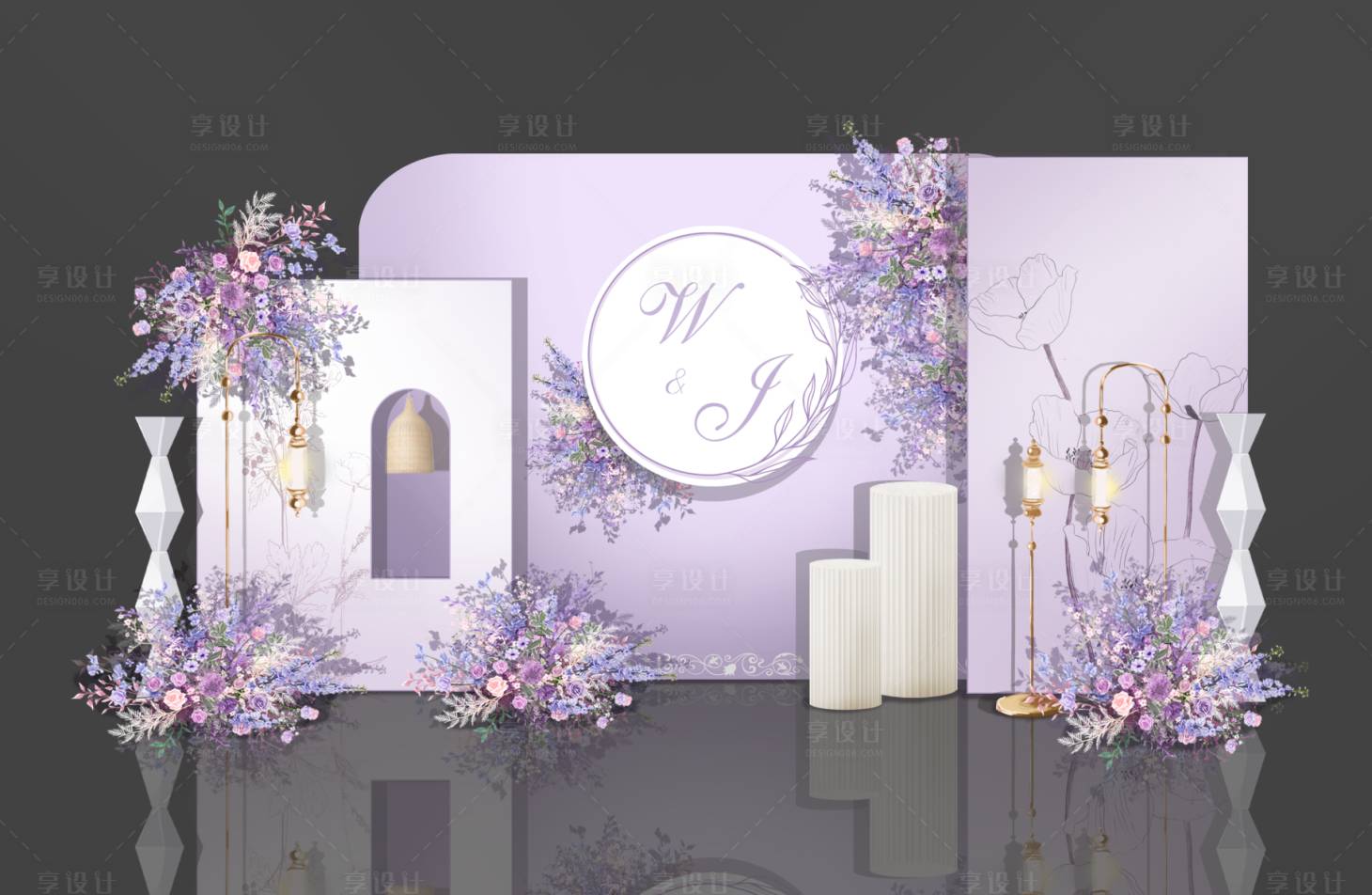 源文件下载【享设计】搜索编号：41950035712188871【淡紫色婚礼迎宾背景】