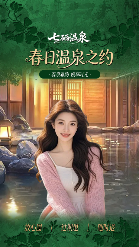 源文件下载【享设计】搜索编号：34940036149905991【春季高级感温泉酒店直播间贴片海报】