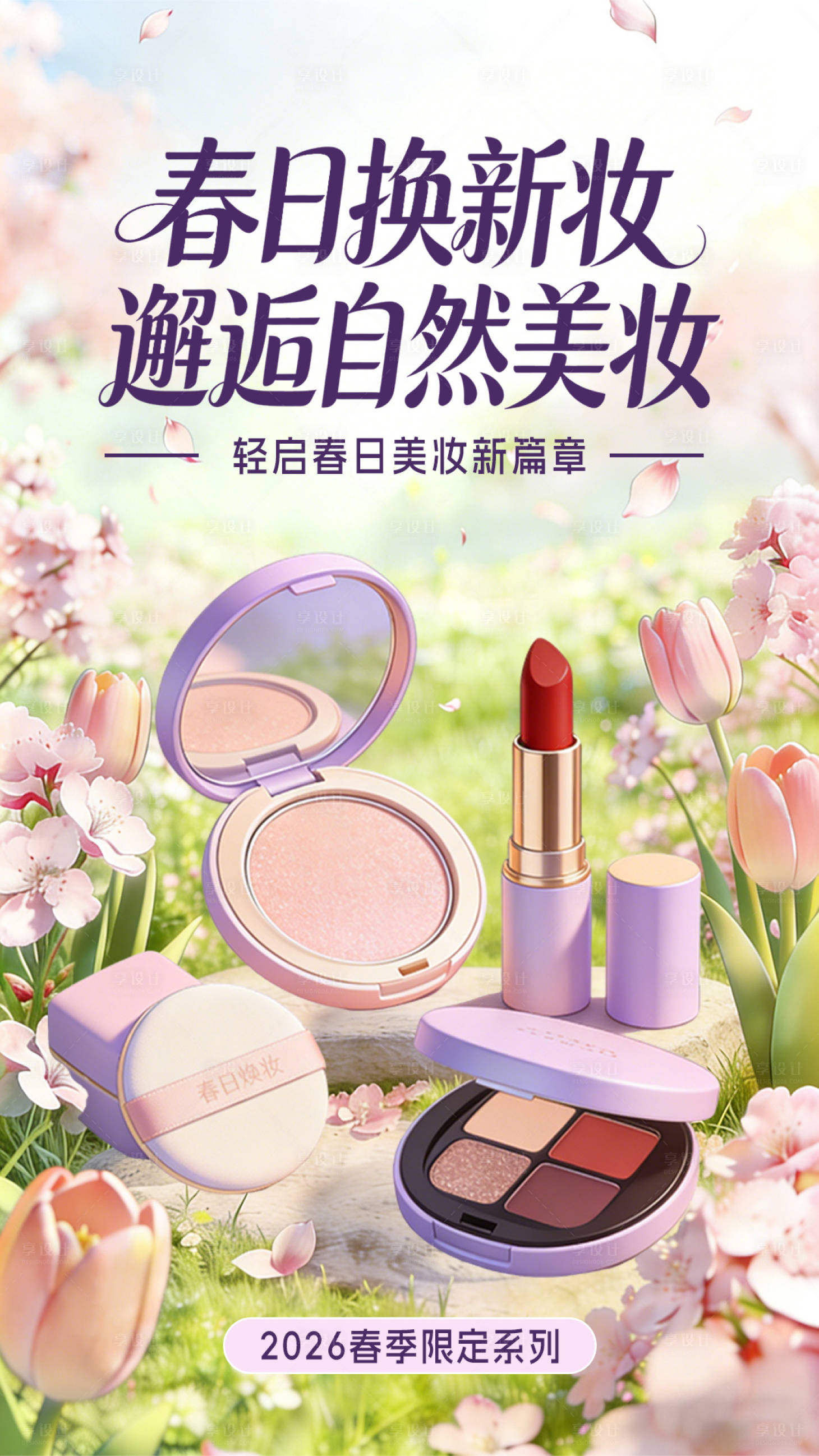 源文件下载【享设计】搜索编号：86610036071169077【轻启春日美妆新篇章海报】
