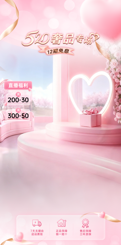 源文件下载【享设计】搜索编号：78290035927736533【直播间粉色爱心奢侈情人节贴片】