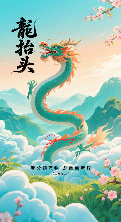 源文件下载【享设计】搜索编号：88400035676897933【新中式国潮二月二龙抬头春分节气海报 】