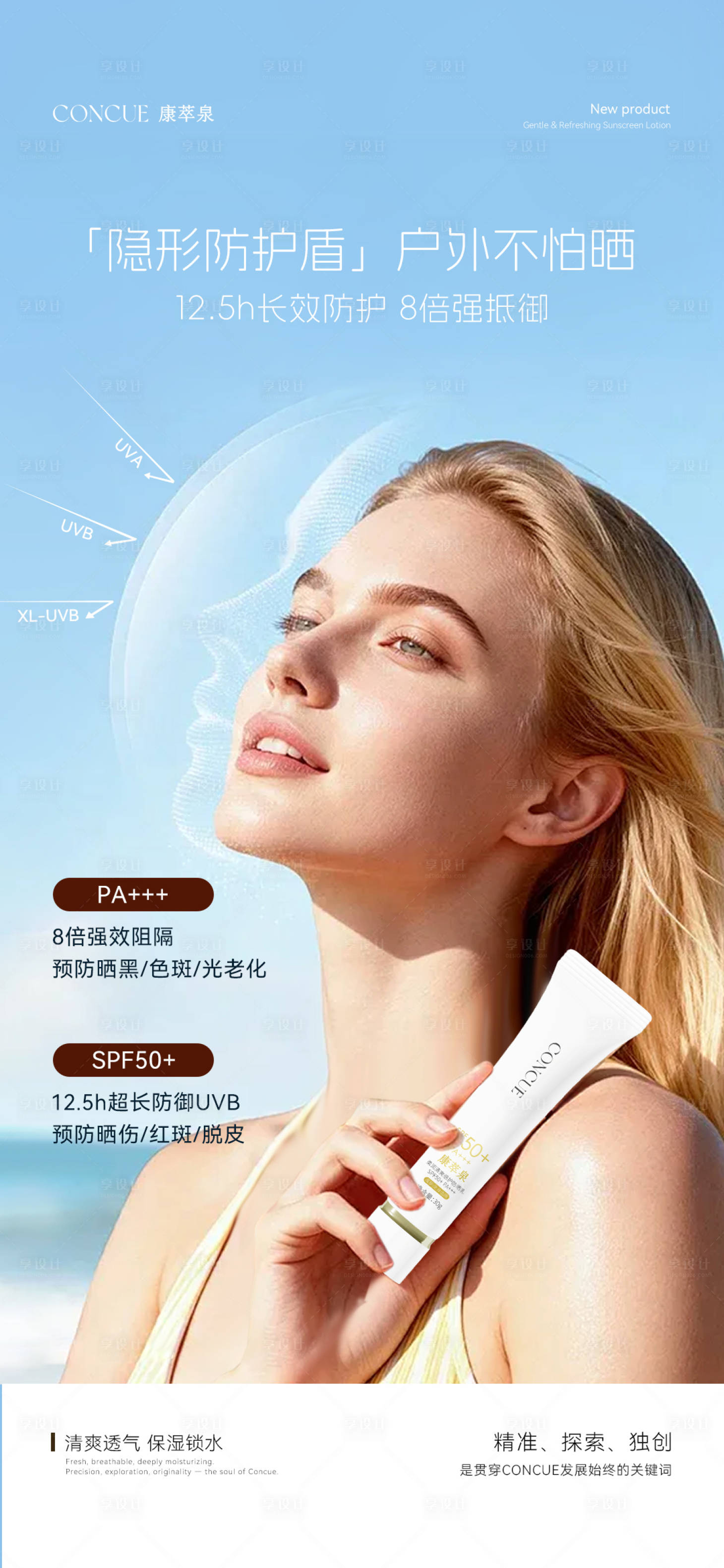 源文件下载【享设计】搜索编号：43410036019785492【防晒乳功效宣传海报】