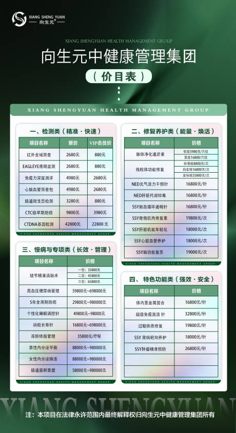 源文件下载【享设计】搜索编号：23560035993836925【大健康项目价格详细表海报】