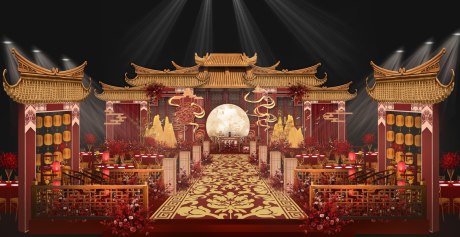 源文件下载【享设计】搜索编号：56470035776602106【红色中式婚礼舞台背景】