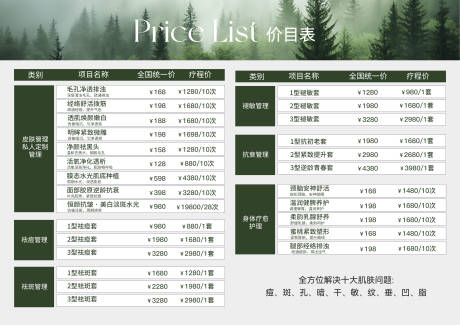 源文件下载【享设计】搜索编号：98210036096518544【美业医美皮肤管理价目表】