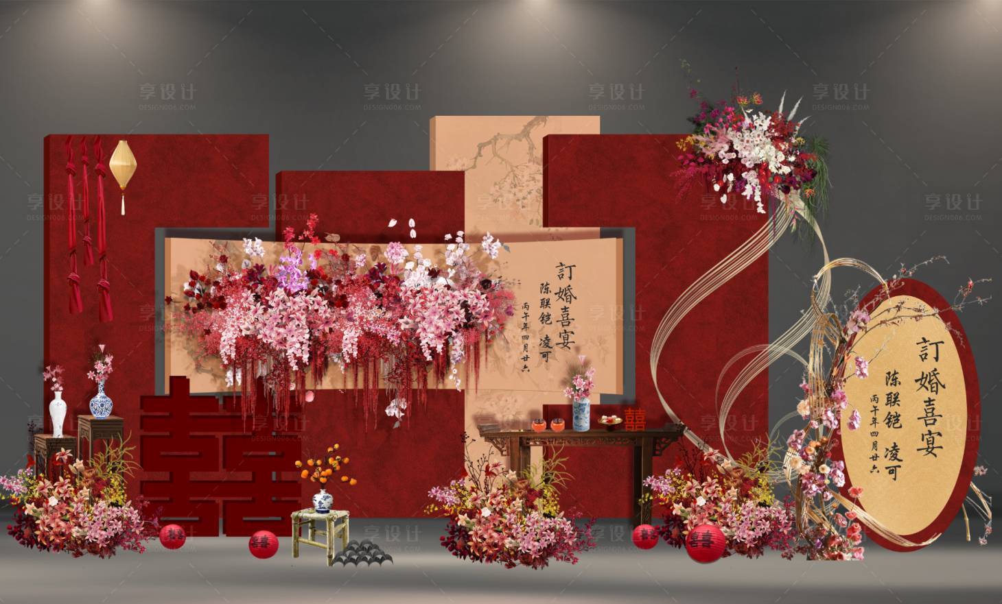 源文件下载【享设计】搜索编号：94820035872631665【中式婚礼背景】