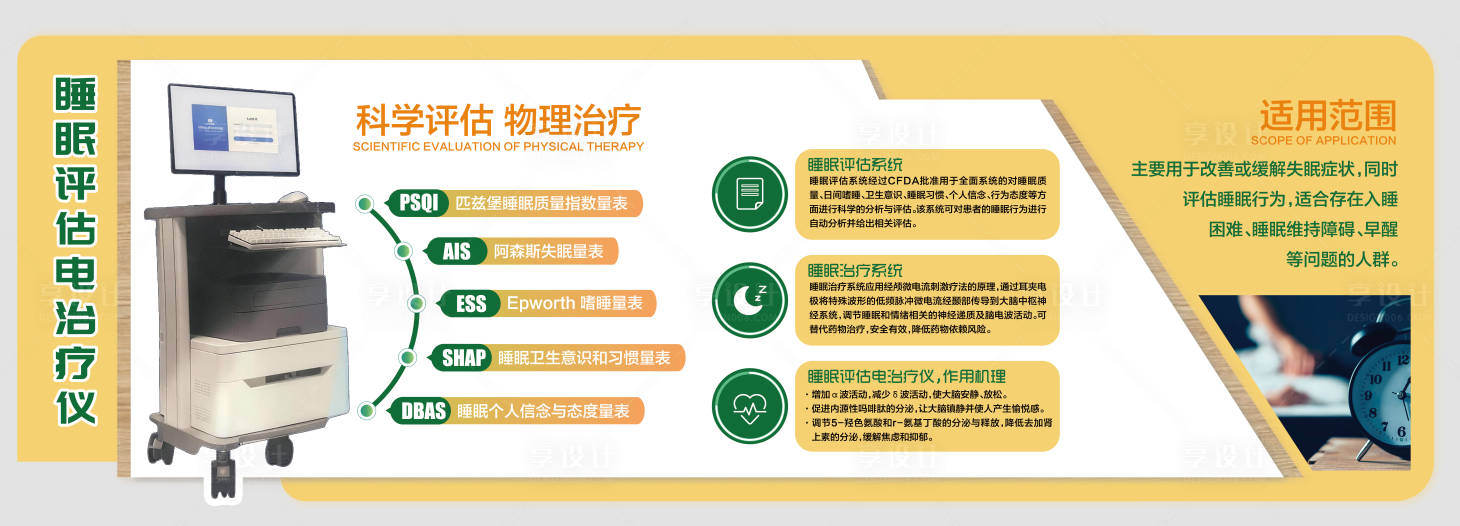 源文件下载【享设计】搜索编号：89830036505084912【睡眠评估电治疗仪介绍形象墙】