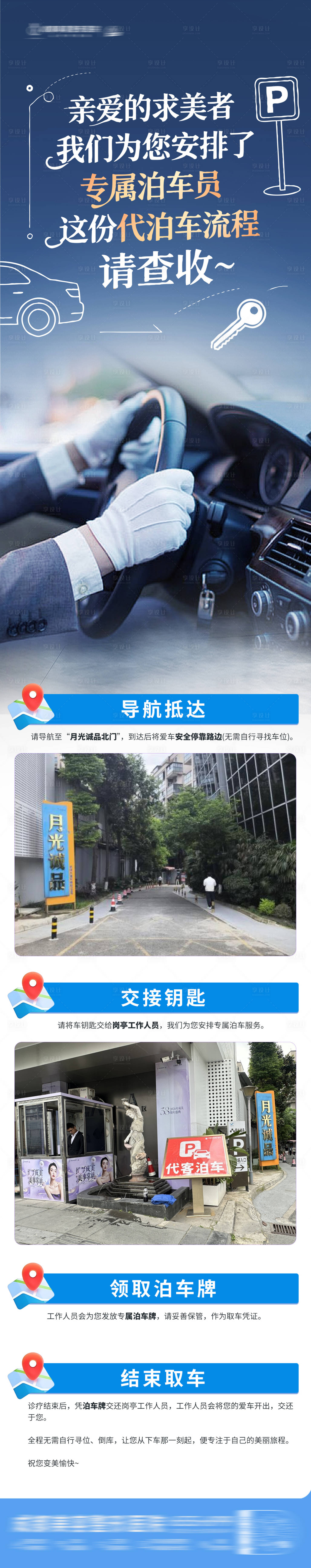 源文件下载【享设计】搜索编号：93960036567836537【医美泊车流程指引长图】