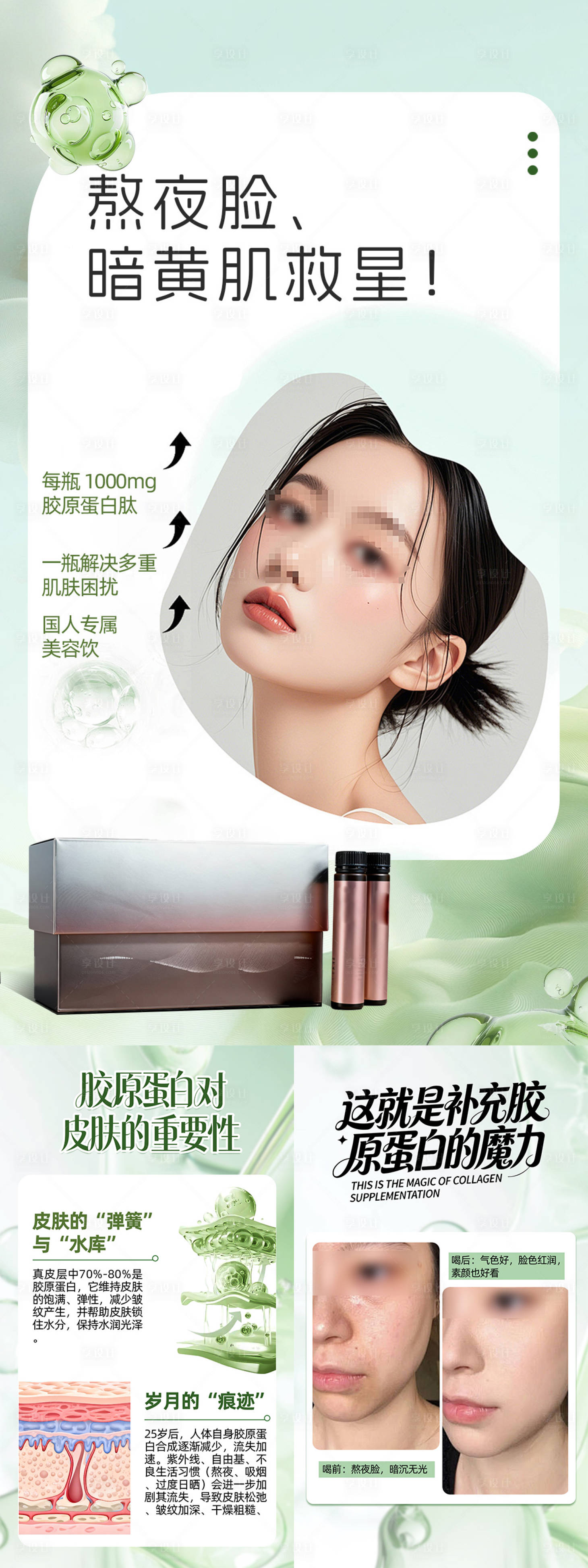 源文件下载【享设计】搜索编号：91230036477386863【胶原蛋白护肤品功效宣传系列海报】