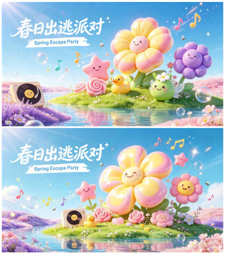 源文件下载【享设计】搜索编号：74770036352732960【春日出逃派对背景板】