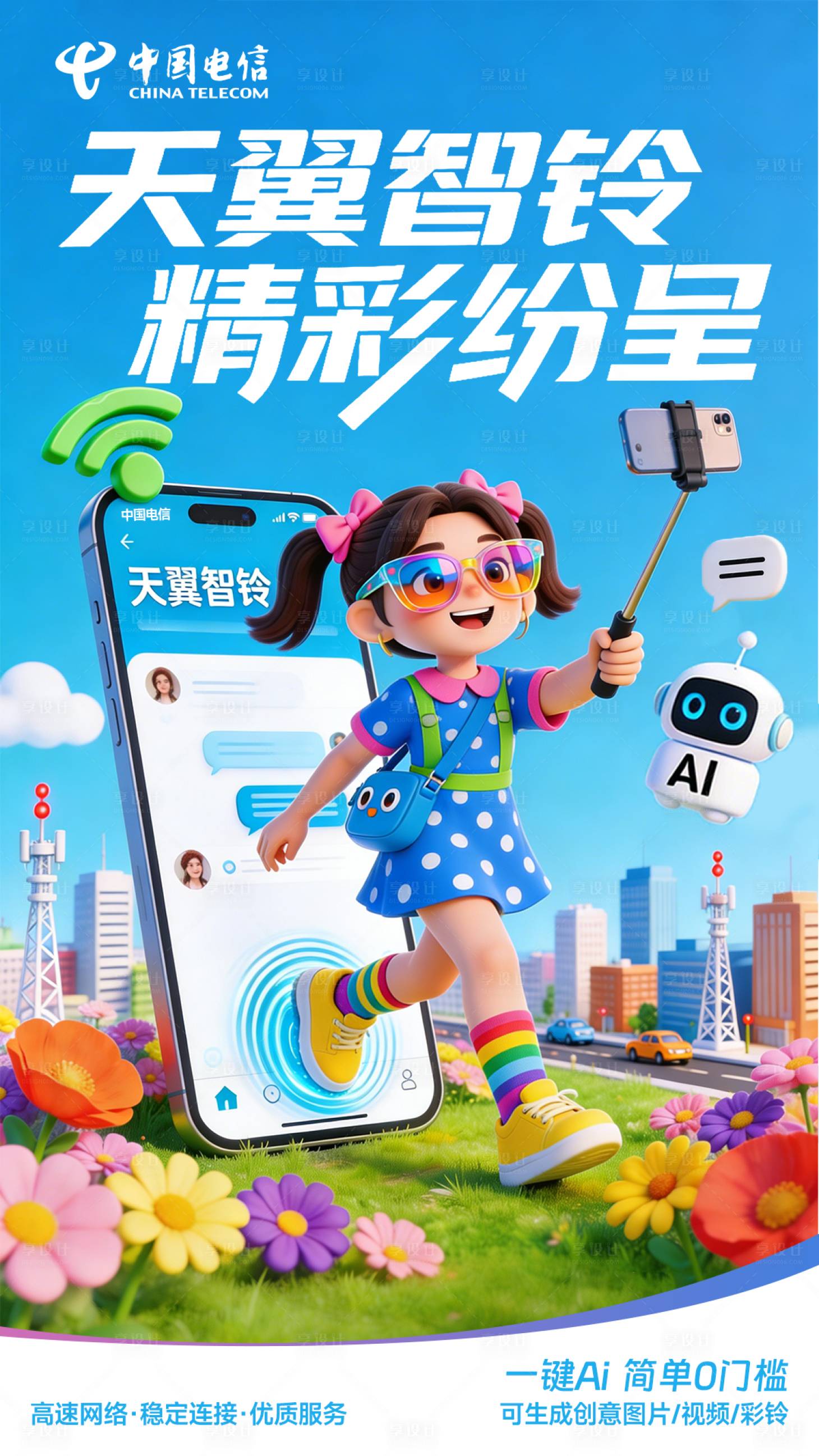 源文件下载【享设计】搜索编号：14340036460621252【中国电信天翼智铃海报】