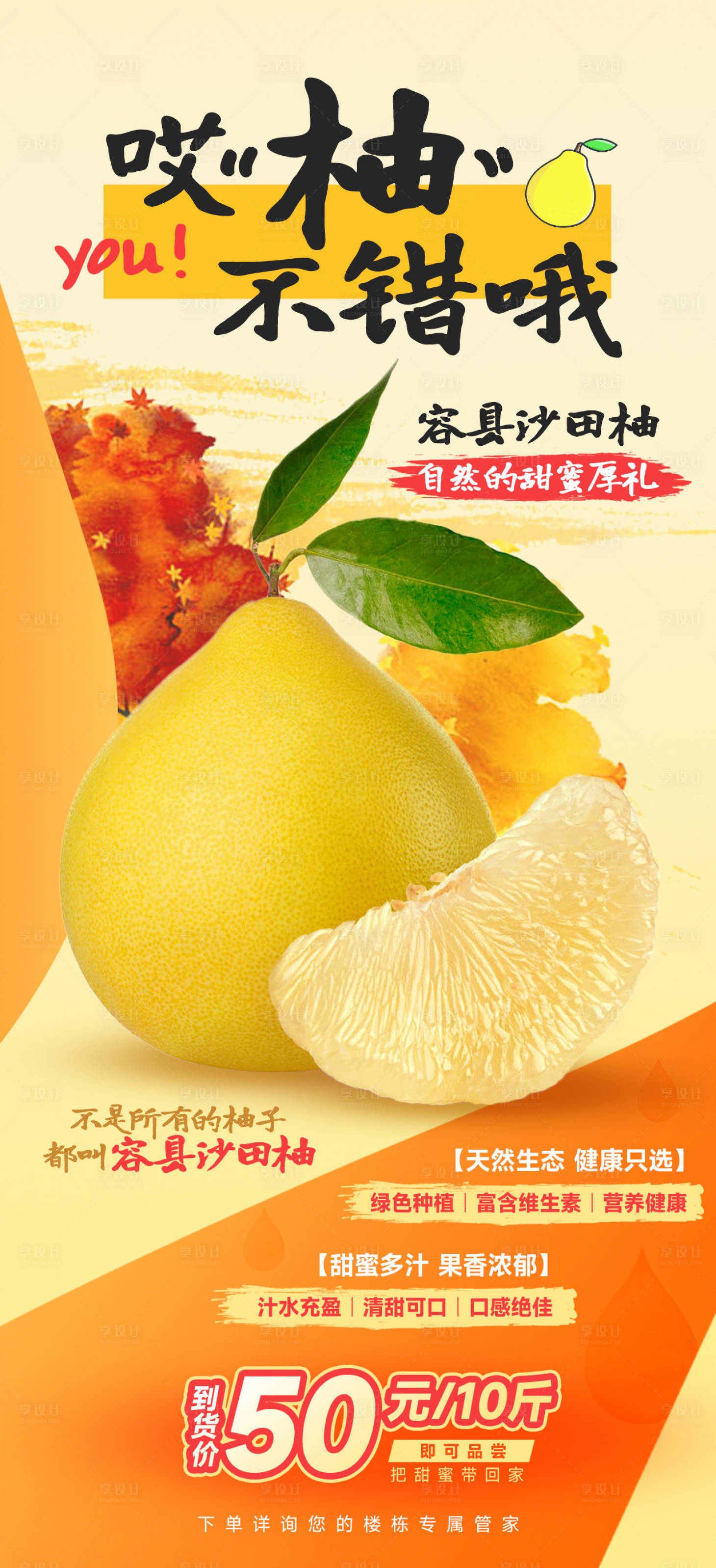 源文件下载【享设计】搜索编号：21730036341393020【沙田柚柚子海报】