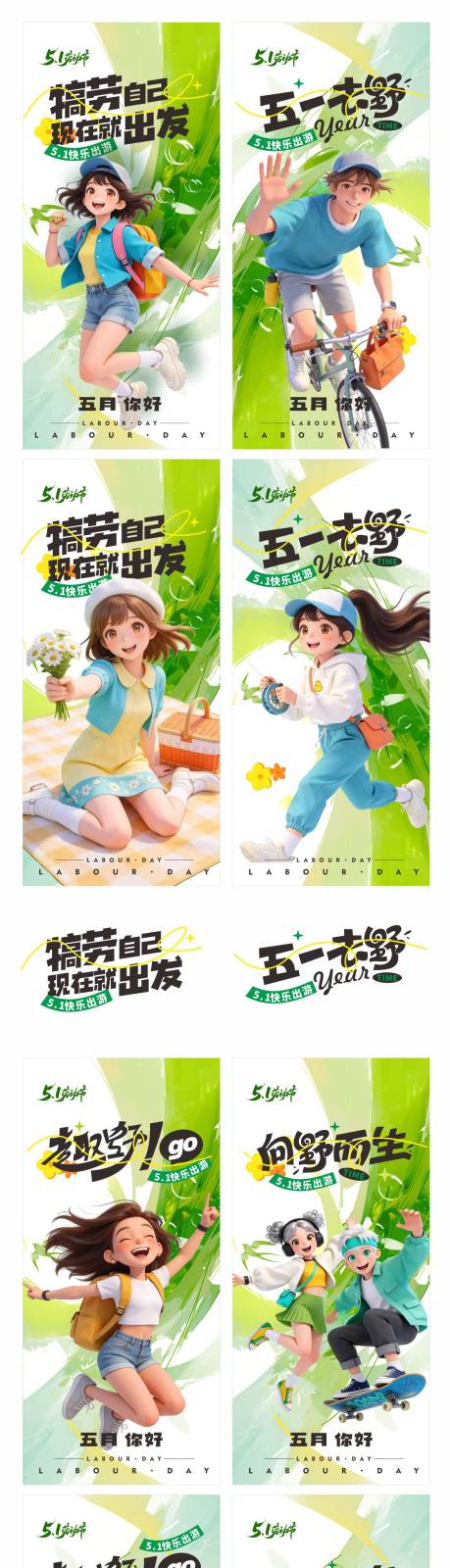 源文件下载【享设计】搜索编号：34340036298668219【春季五一踏青出游插画海报】