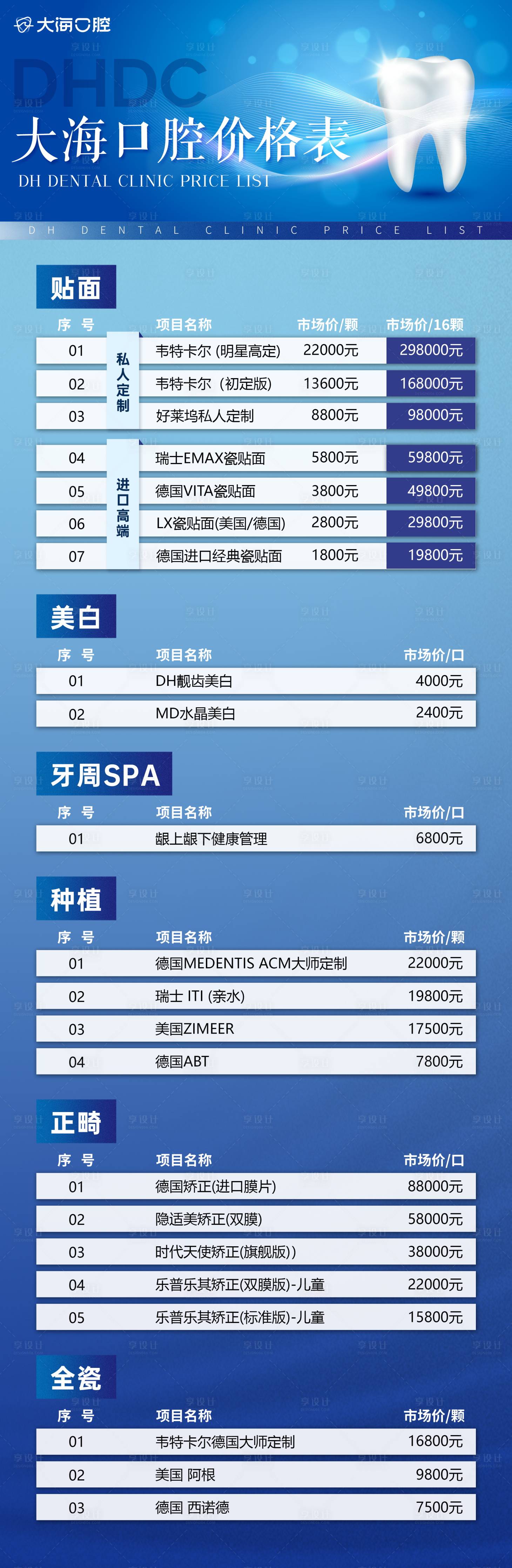 源文件下载【享设计】搜索编号：33800036351657942【牙科口腔价格表长图】