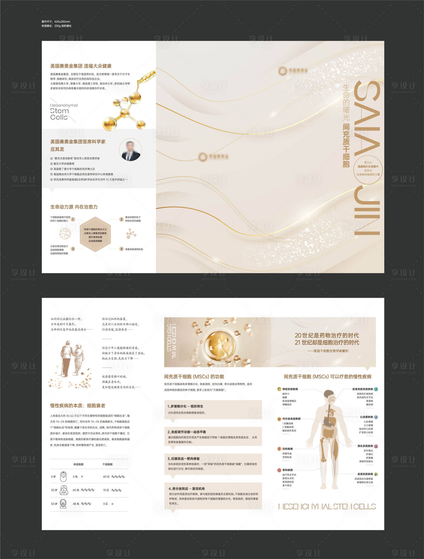 源文件下载【享设计】搜索编号：96430036485656006【整形干细胞白金册子折页】