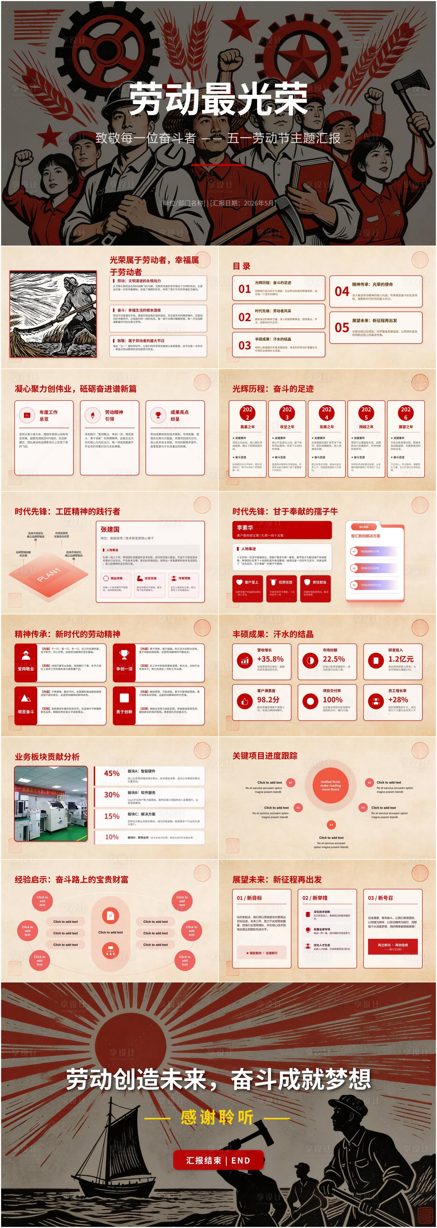 源文件下载【享设计】搜索编号：78790036505176728【五一劳动节主题汇报ppt 】