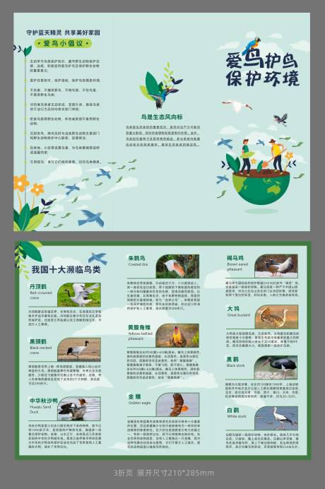 源文件下载【享设计】搜索编号：30240036582027935【爱护鸟类环境三折页】