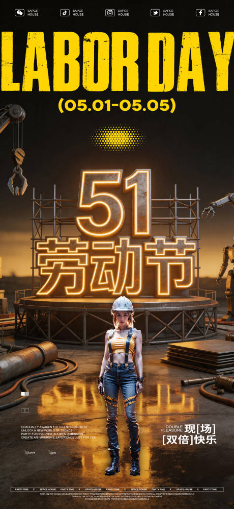 源文件下载【享设计】搜索编号：73120036563672003【酒吧ktv五一劳动节海报】