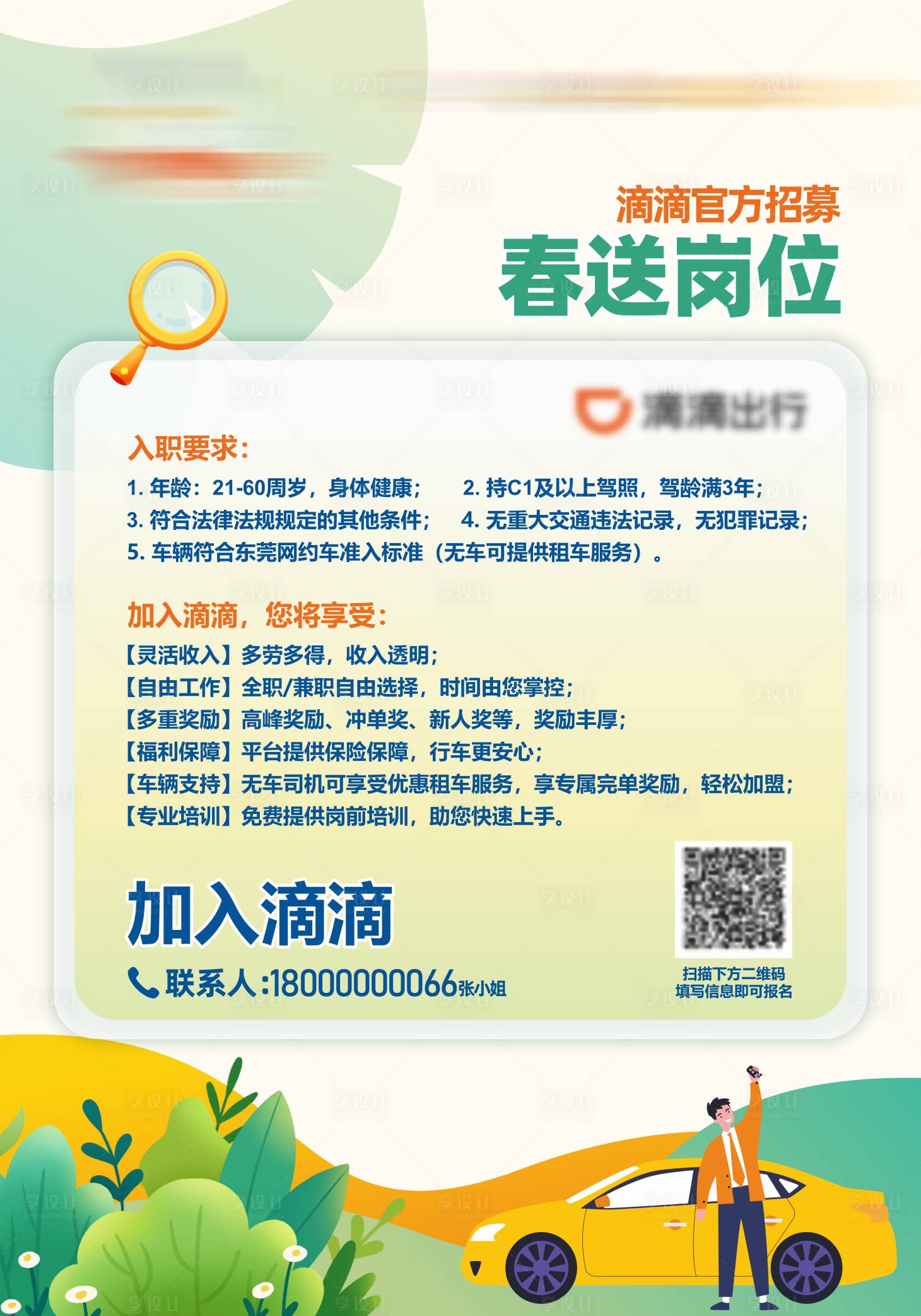 源文件下载【享设计】搜索编号：94680036522617193【司机招聘海报】