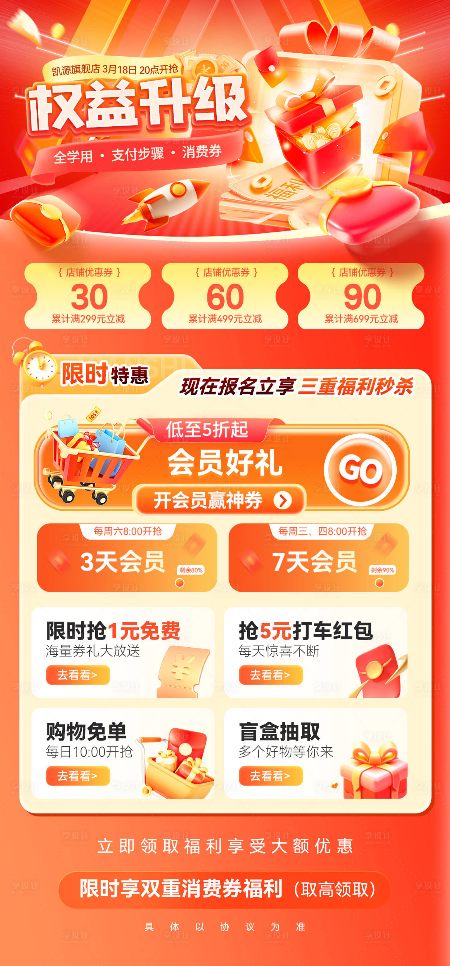 源文件下载【享设计】搜索编号：99200036563051213【红包权益升级会员卡支付步骤优惠券消费】