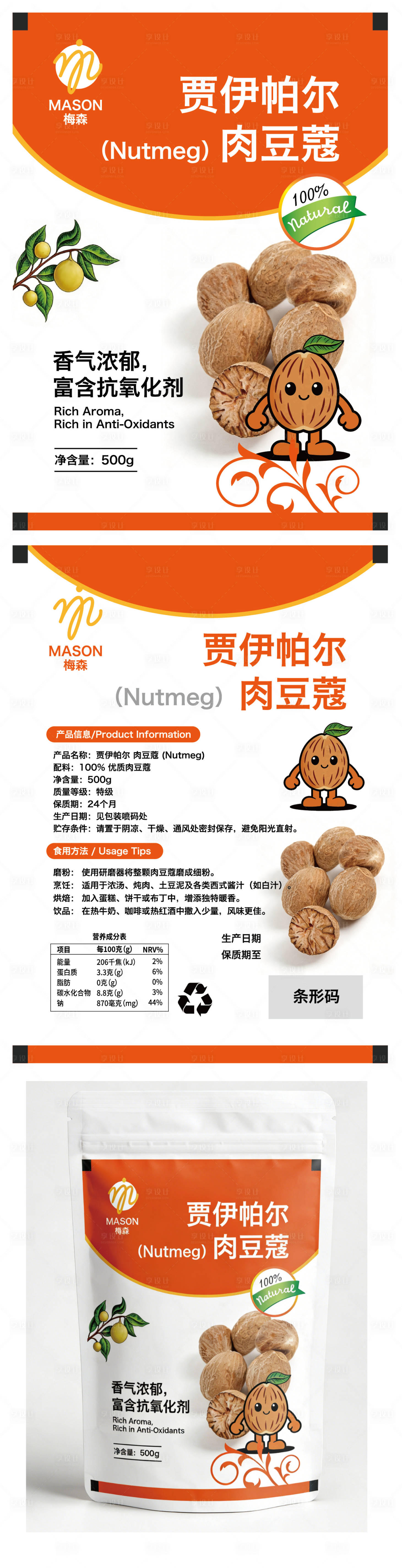 源文件下载【享设计】搜索编号：99240036263979587【肉豆蔻包装贴 】