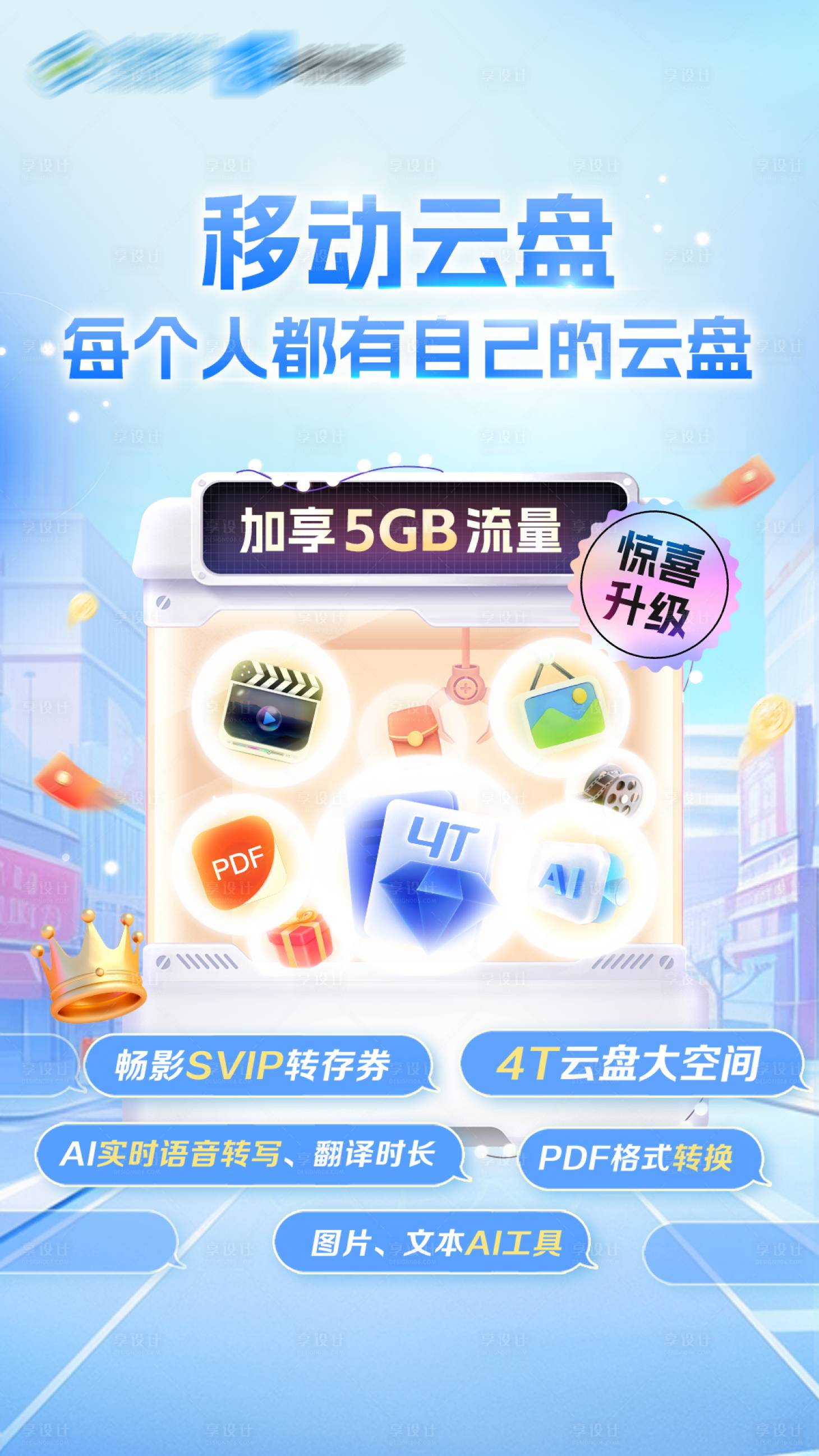 源文件下载【享设计】搜索编号：58560036205464042【通信云盘权益海报】
