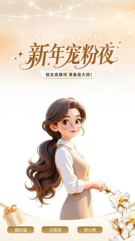 源文件下载【享设计】搜索编号：90120036381044780【新年宠粉夜直播贴片】