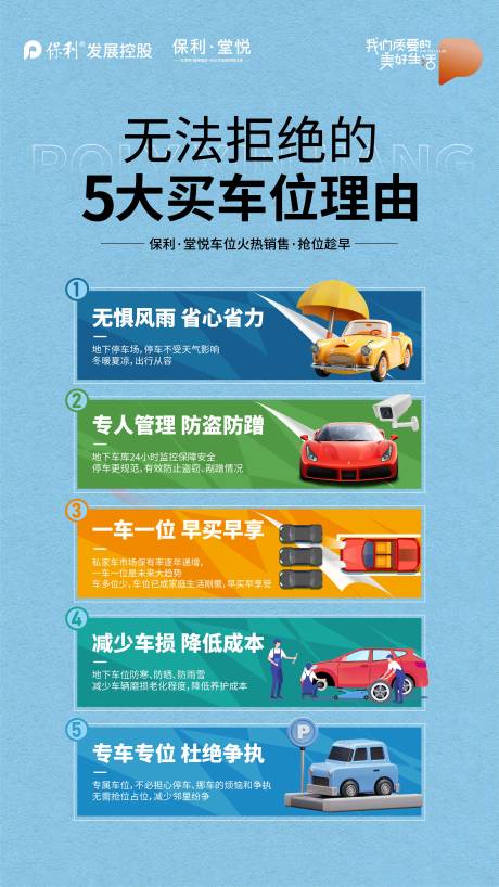 源文件下载【享设计】搜索编号：45050036372244017【车位销售5大理由创意展板】