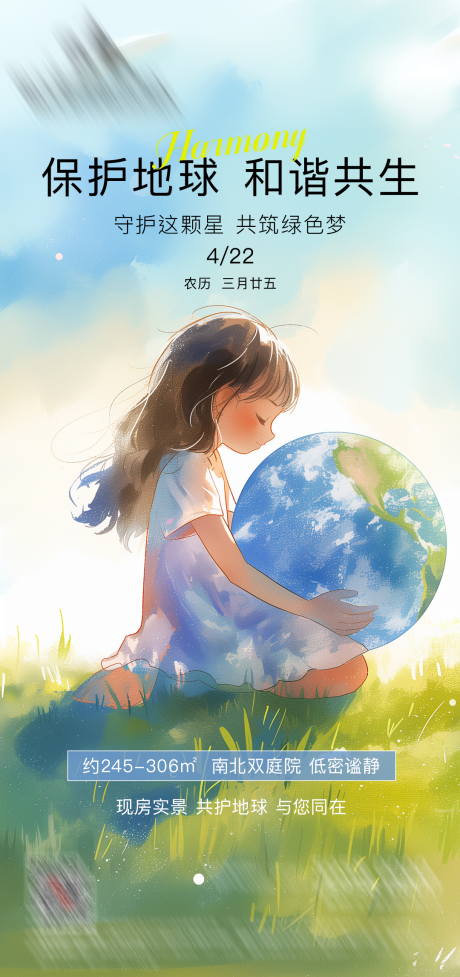 源文件下载【享设计】搜索编号：33360036191637825【地产世界地球日插画海报】