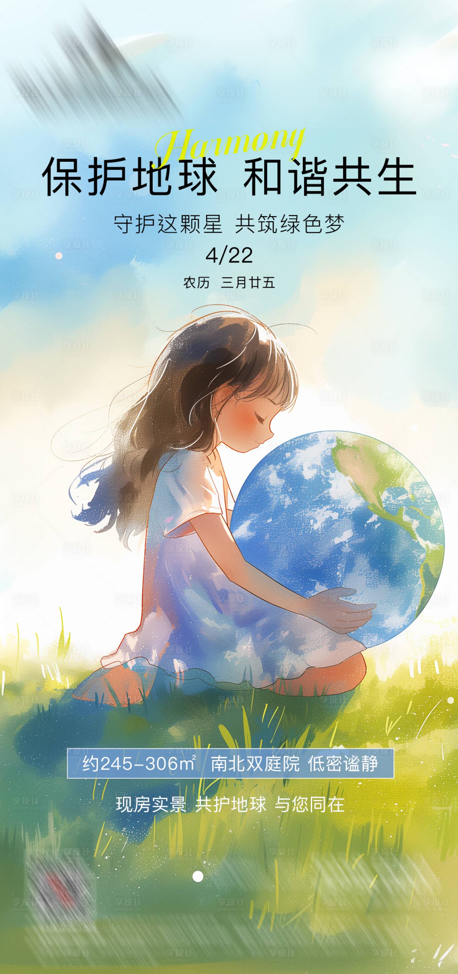 源文件下载【享设计】搜索编号：33360036191637825【地产世界地球日插画海报】