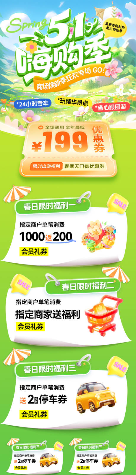 源文件下载【享设计】搜索编号：25220036450196125【商场商业51春日购物焕新季优惠券长图】