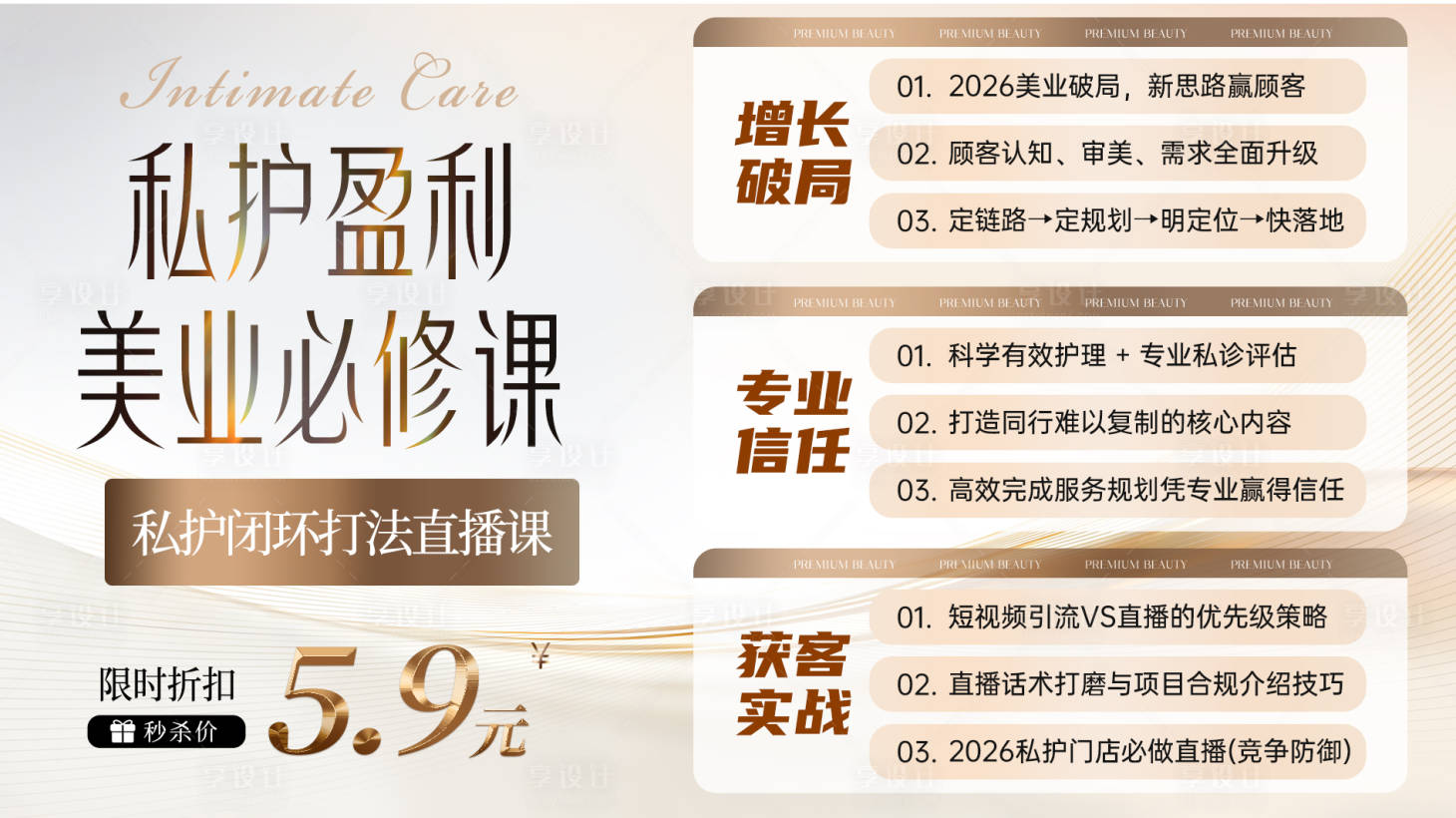 源文件下载【享设计】搜索编号：74340036459658285【业私护盈利课程直播课宣传海报展板】