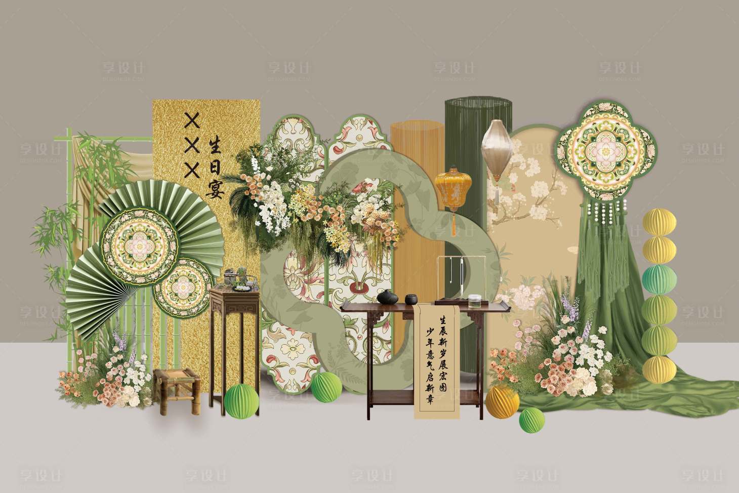 源文件下载【享设计】搜索编号：20710036347172084【周岁宴生日宴堆头美陈】