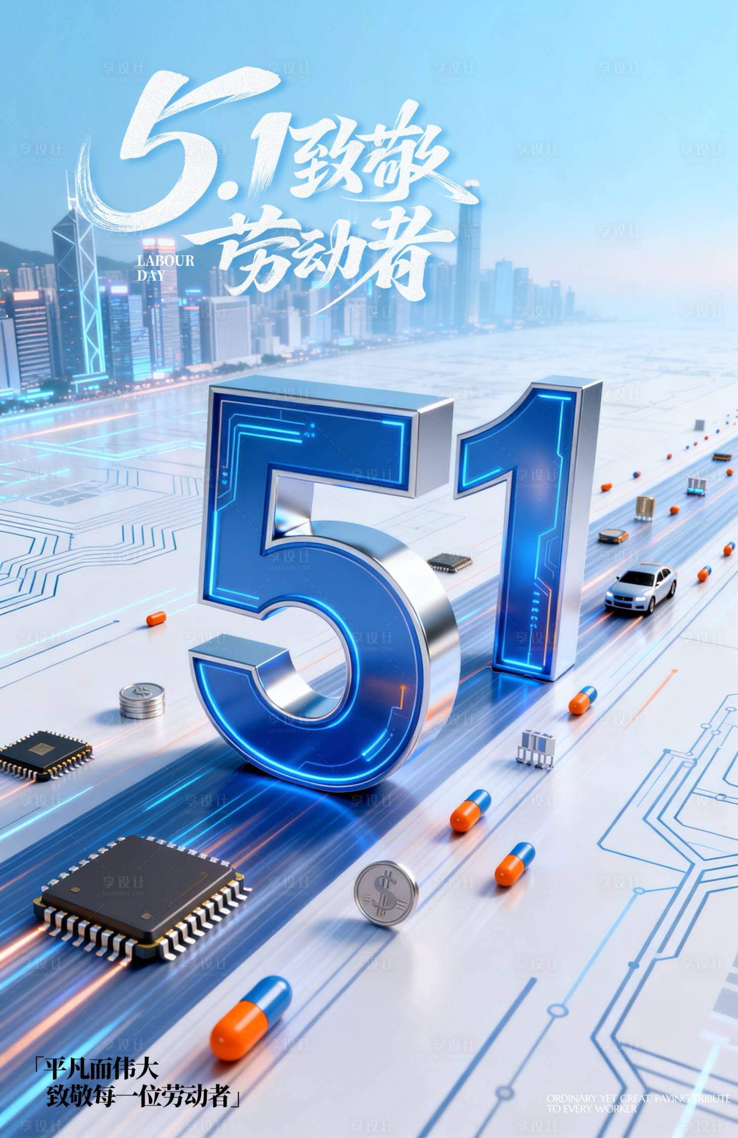 源文件下载【享设计】搜索编号：71690036646089906【五一劳动节科技立体海报】