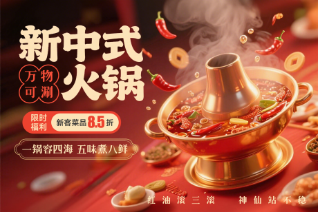 源文件下载【享设计】搜索编号：20340036637455291【新中式火锅促销门店引流横幅海报】