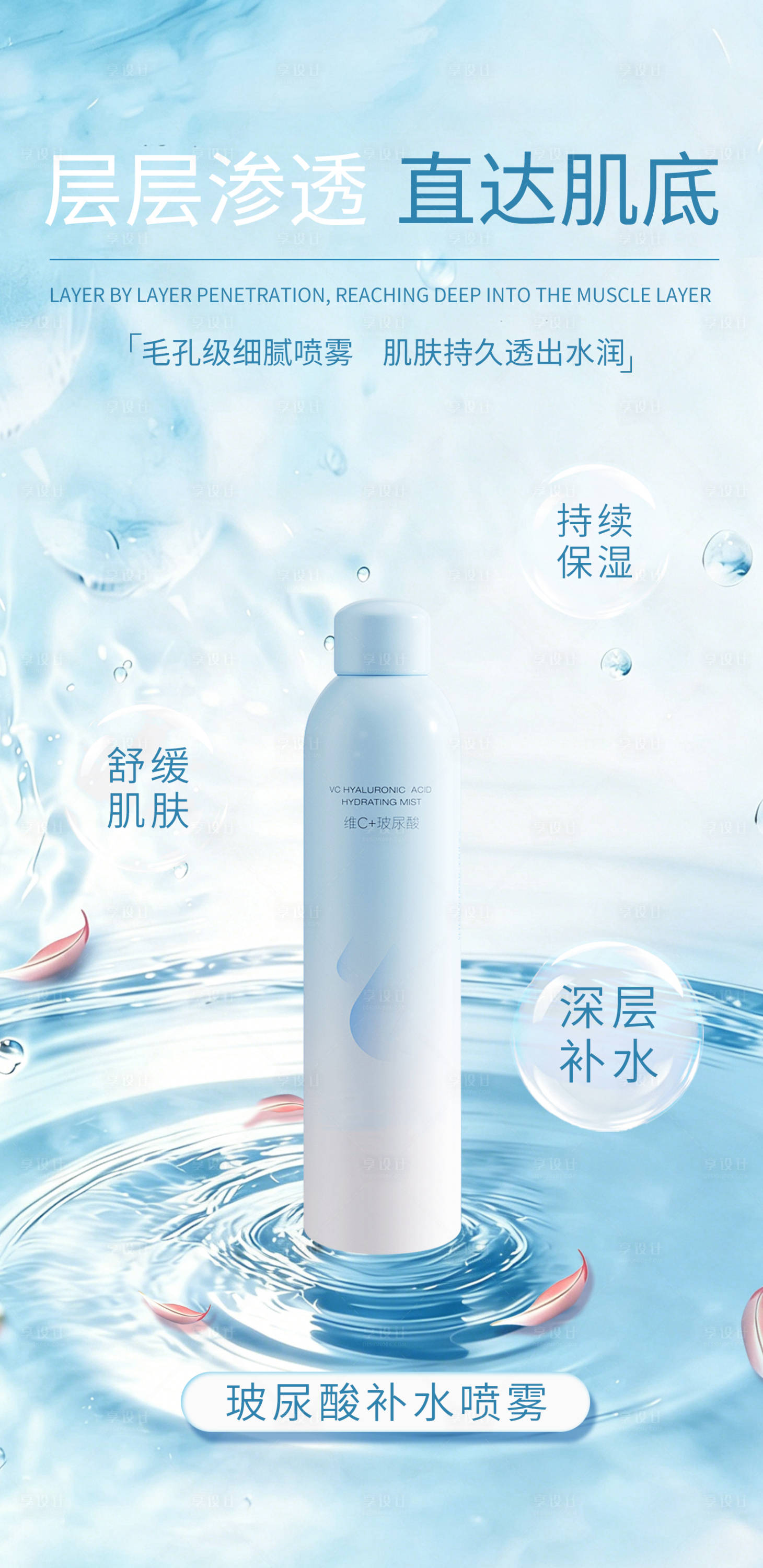 源文件下载【享设计】搜索编号：62640036312307822【护肤品补水喷雾宣传海报】