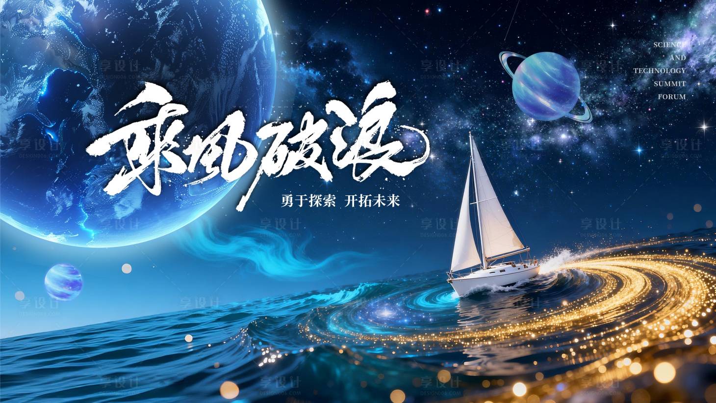 源文件下载【享设计】搜索编号：76250036358643239【科技企业年会背景板探索引领】