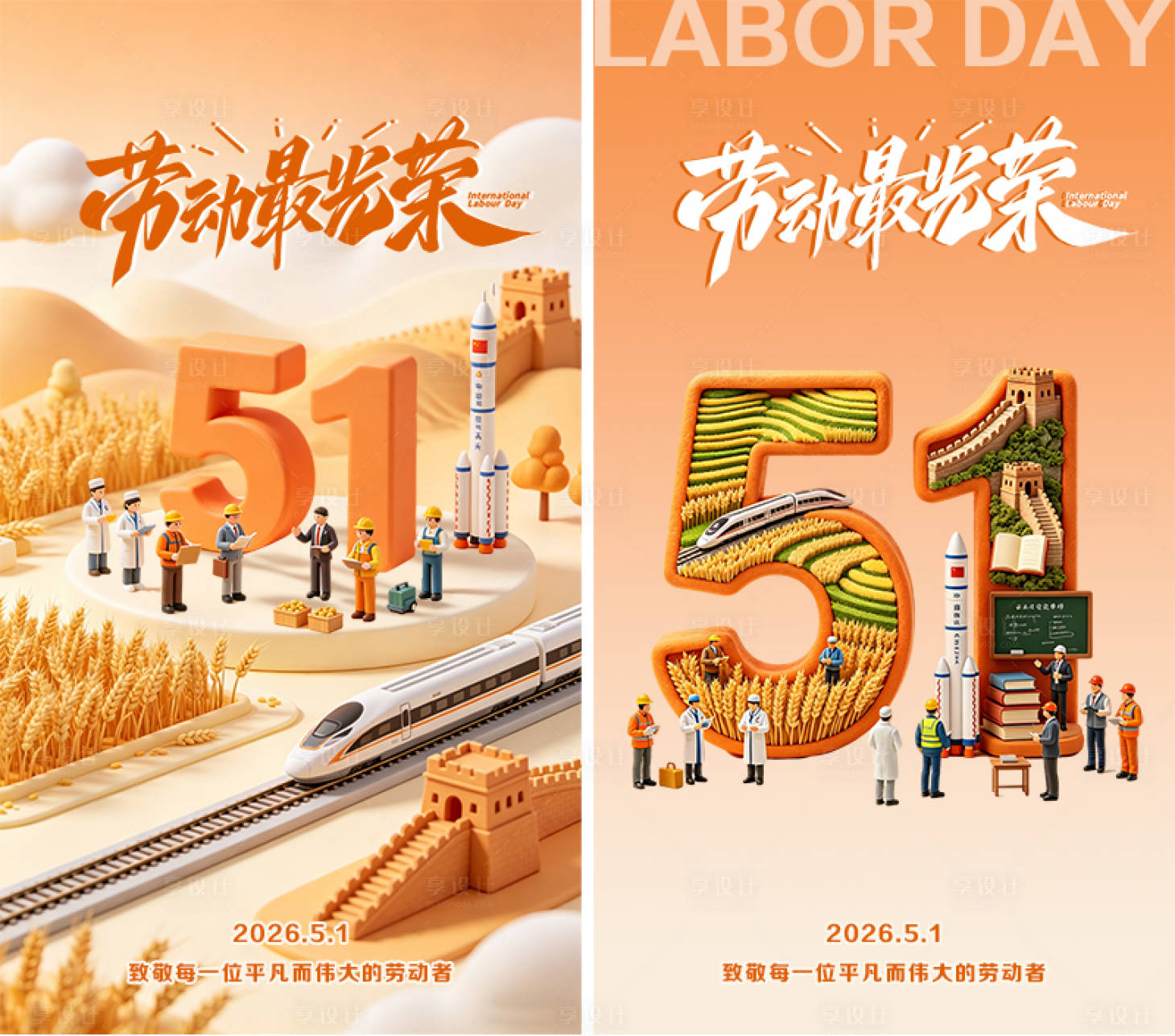 源文件下载【享设计】搜索编号：73600036394355504【51劳动节系列海报】