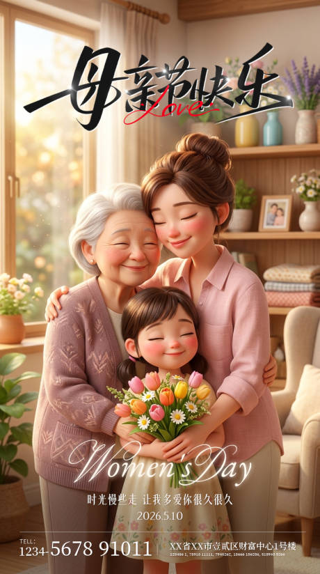 源文件下载【享设计】搜索编号：48340036607314419【母亲节卡通3D朋友圈海报】