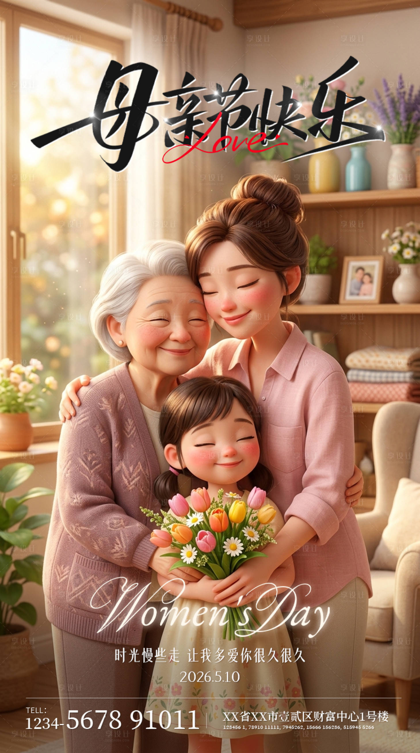 源文件下载【享设计】搜索编号：48340036607314419【母亲节卡通3D朋友圈海报】