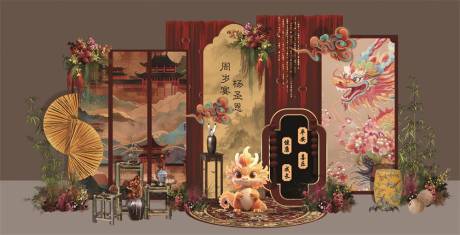 源文件下载【享设计】搜索编号：36980036504899590【龙宝中式美陈宝宝宴生日宴满月宴周岁宴】