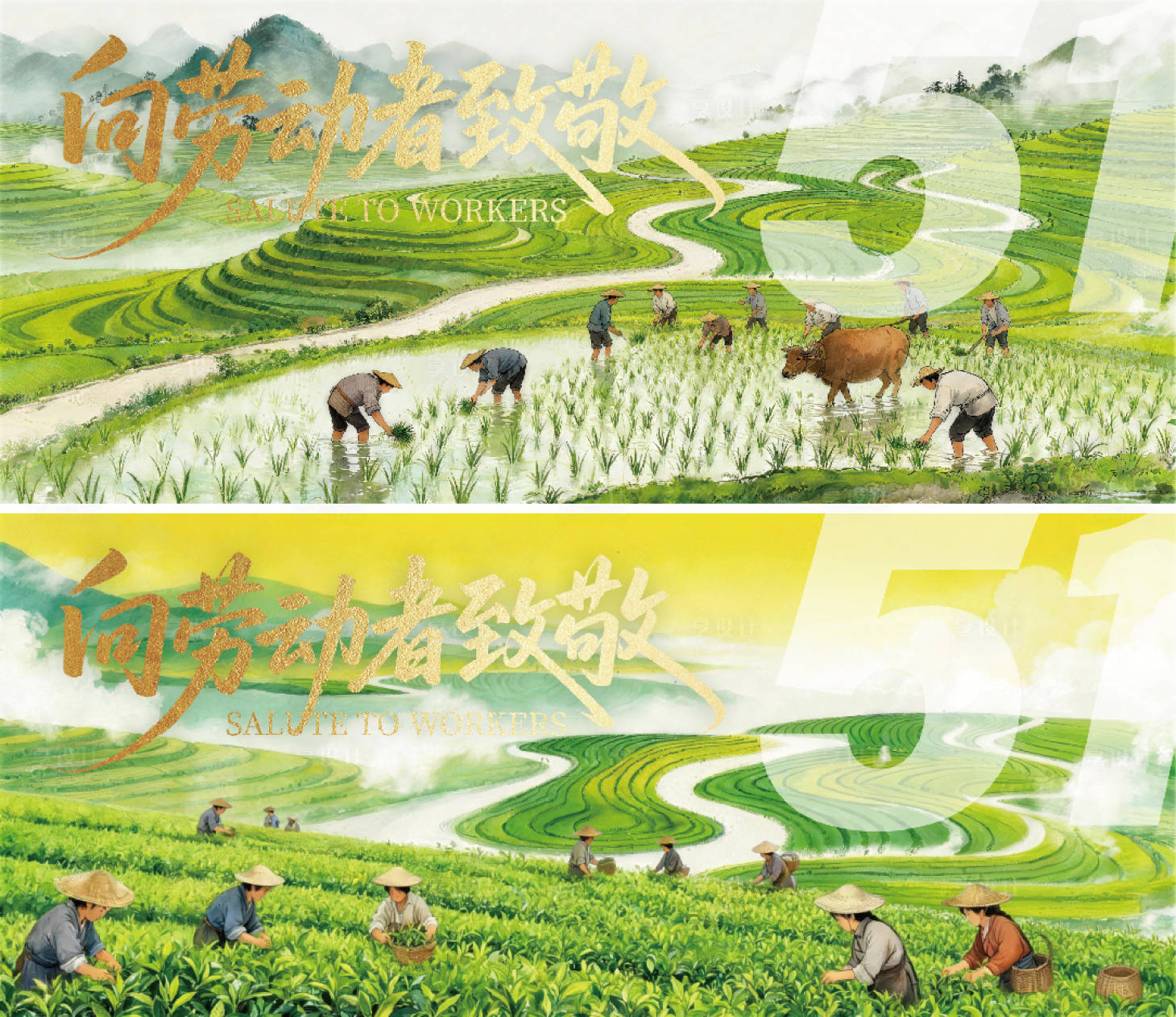 源文件下载【享设计】搜索编号：32690036630206037【劳动节耕种采茶展板主画面】