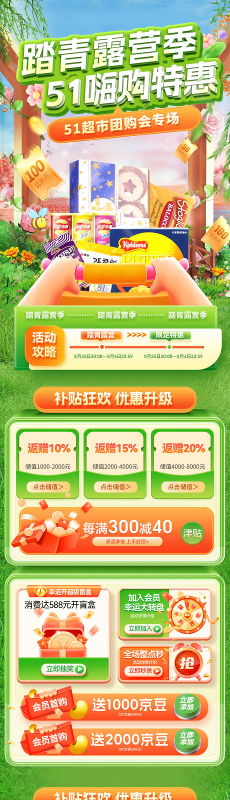 源文件下载【享设计】搜索编号：82020036335785977【51踏青露营季超市嗨购节电商首页】