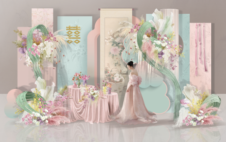 源文件下载【享设计】搜索编号：77450036402222749【粉蓝色新中式订婚宴】