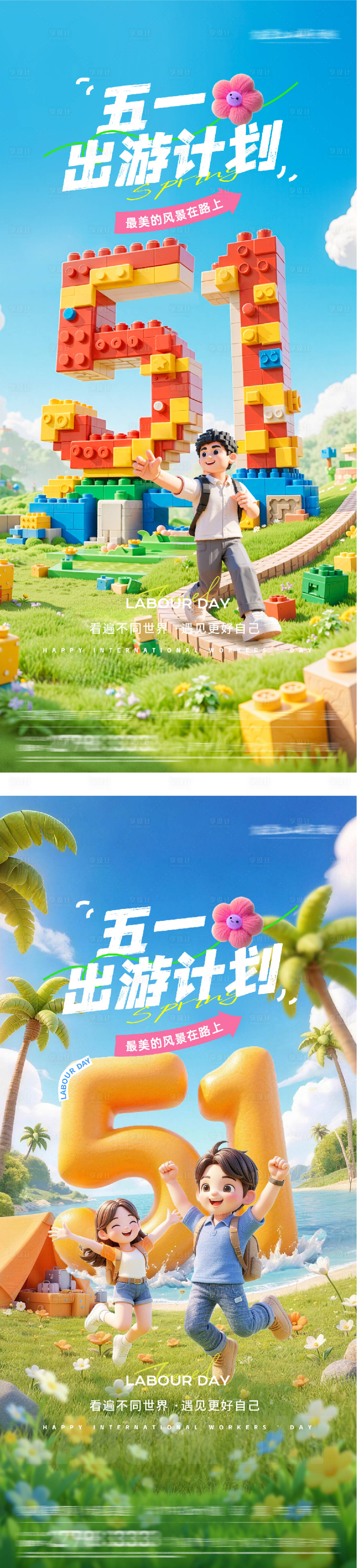 源文件下载【享设计】搜索编号：81540036475283810【地产劳动节卡通系列海报】
