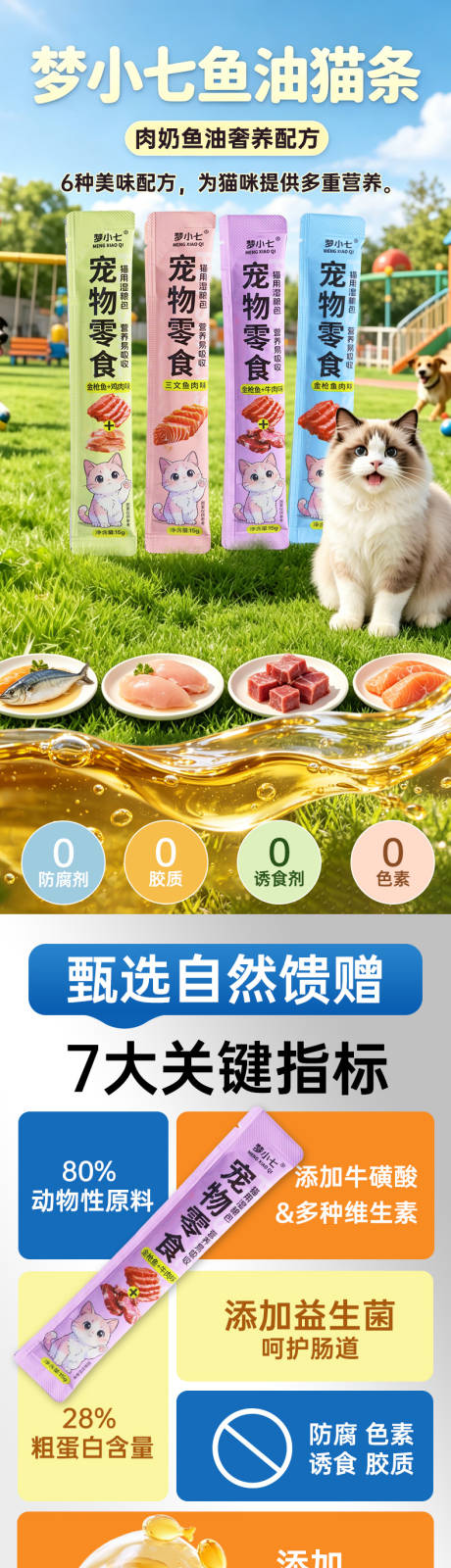 源文件下载【享设计】搜索编号：24240036555433770【宠物零食鱼油猫条长图专题设计】