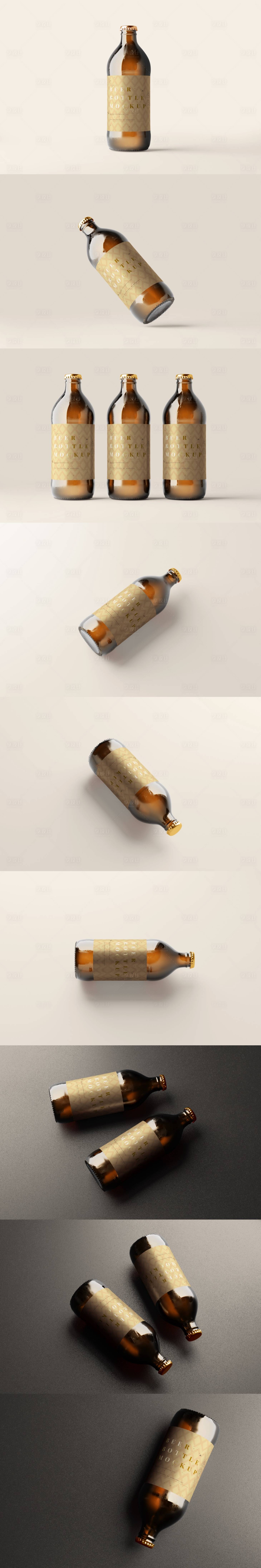 源文件下载【享设计】搜索编号：19570036506263863【深琥珀色玻璃大啤酒瓶标签样机模板】