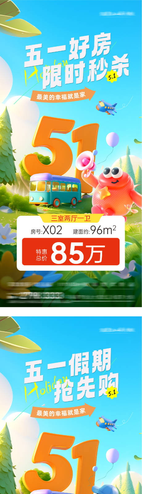 源文件下载【享设计】搜索编号：11340036435035820【地产51卡通特价房海报】