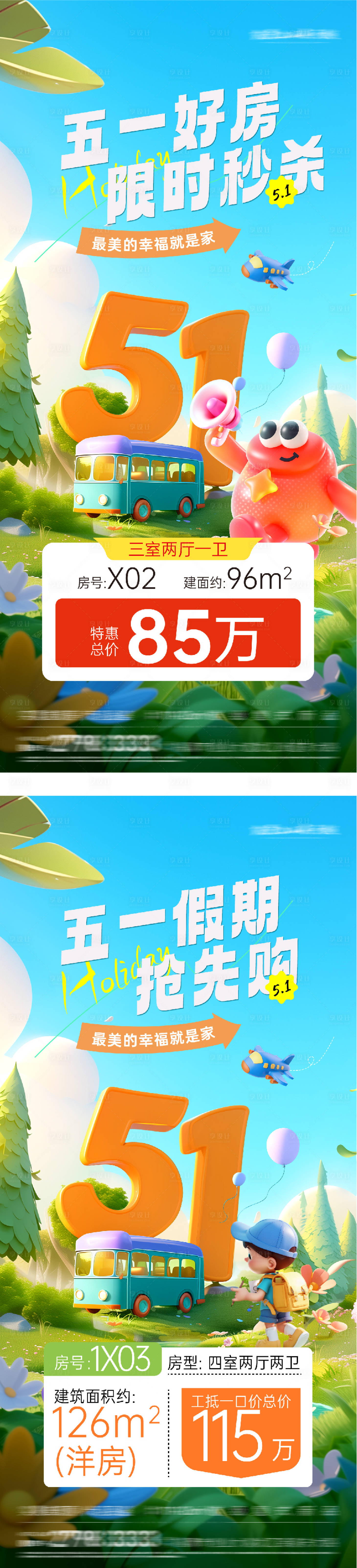 源文件下载【享设计】搜索编号：11340036435035820【地产51卡通特价房海报】